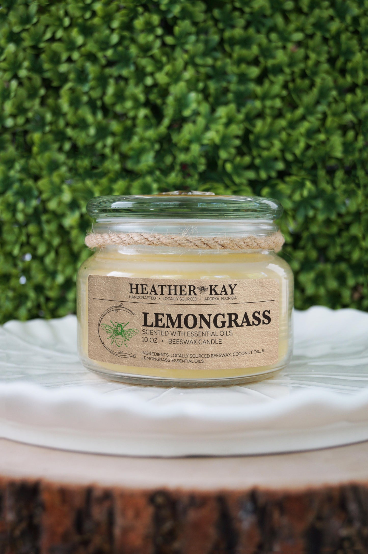 lemongrass essential oil beeswax candle in glass jar with natural cotton wick