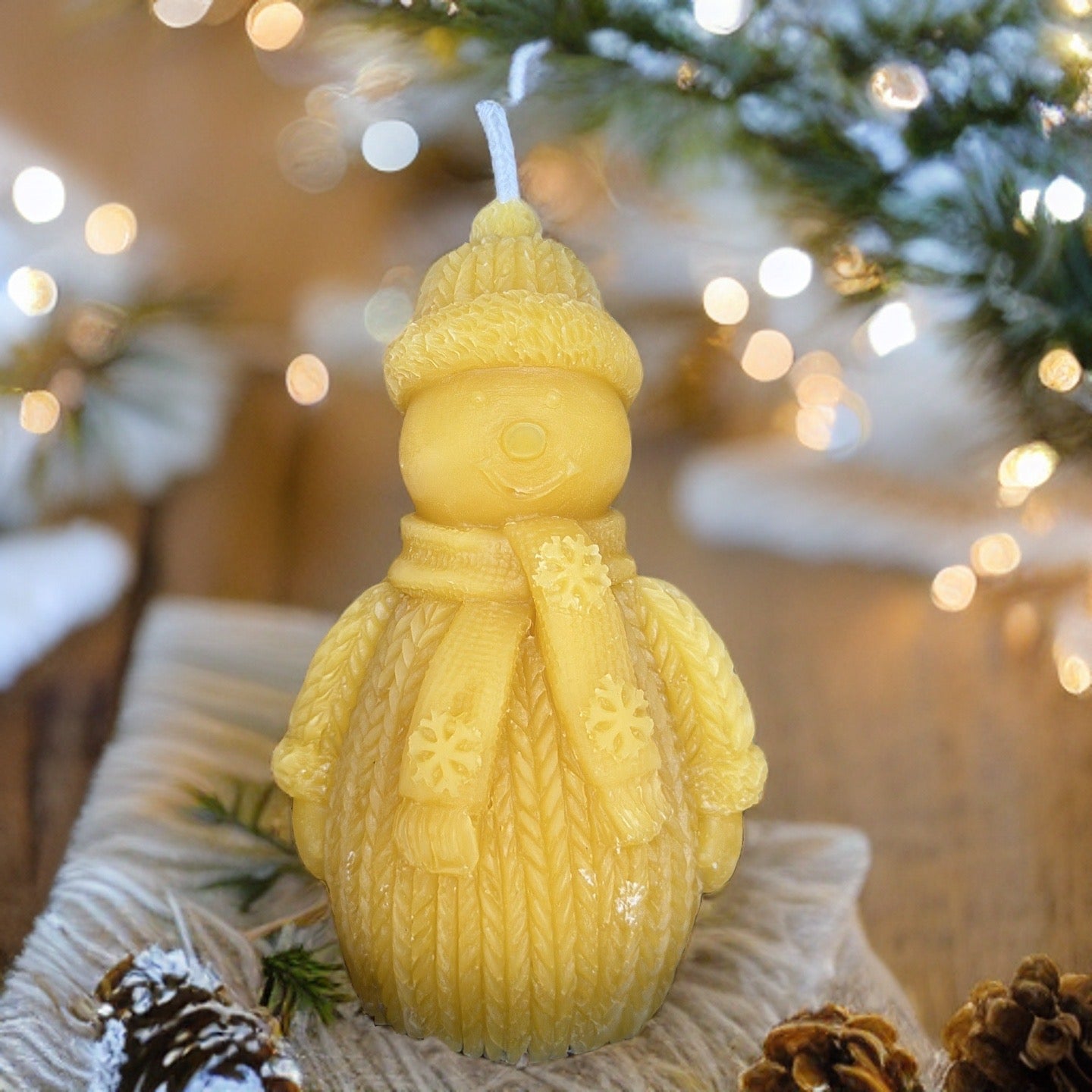 Snowman Beeswax Candle