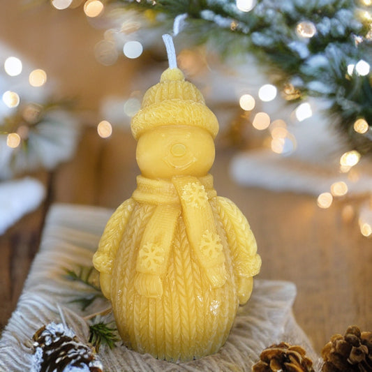Snowman Beeswax Candle