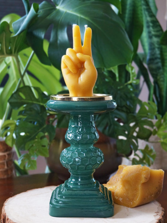 Peace Hand Beeswax Candle